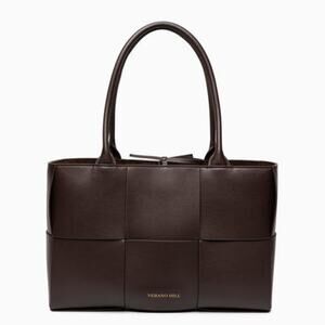 Verano Hill Karine Medium Tote Bag - Dark Brown Woven Vegan Leather